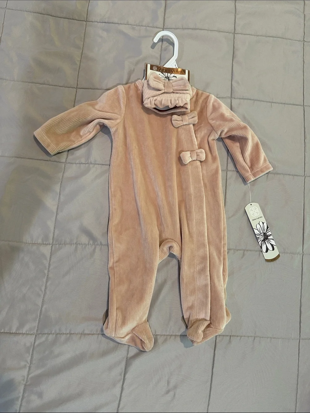 Carhartt Pink Quilted Baby Overalls, Bear Paw Light Pink Knit Hat & Sleeper 3 MO